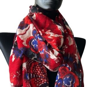 ECHO Floral Print Pashmina Shawl Scarf in Red Black and Blue
